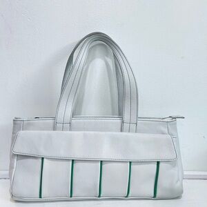 Latico Women’s  White/Gray Leather Shoulder Bag with Green‎ Trim & Floral Lining